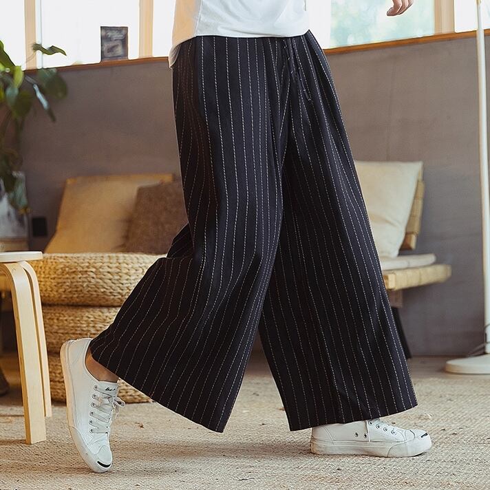 ラフパンツ ボトムス 長ズボン スラックス ワイドパンツ ワントーン バイカラー パイピング ライン ストライプ ドローストリング レトロ フレアパンツ タック ウエストゴム セミフレア