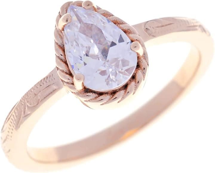 Piena ピエナ サージカルステンレス316L キュービックジルコニア ハワイアンジュエリー ペアシェイプ スクロール プルメリア リング レディース 13号( ピンクゴールド)