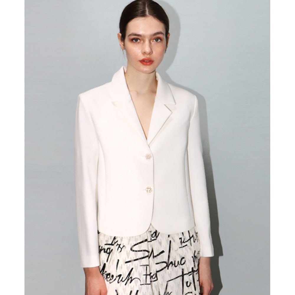 DAMAGE MNEMONIC パールツボタン ホワイトクロップジャケット_ Pearl Two Button White Crop JK
