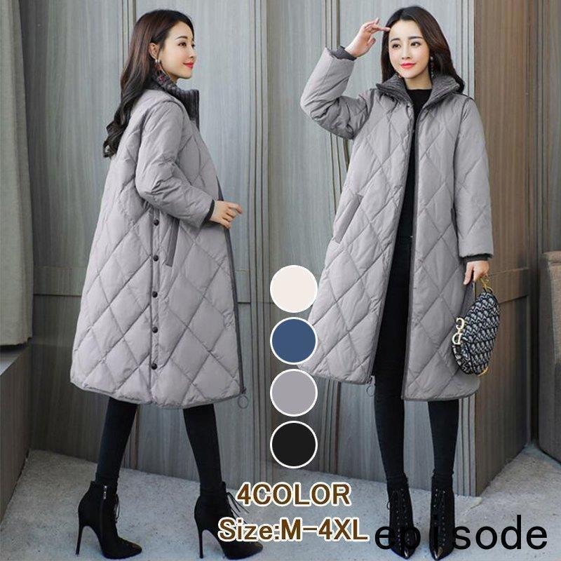 中綿コート ダウン風コート レディース ロング丈 ダウン風ジャケット 冬アウター ゆったり 暖かい 大きいサイズ 40代 50代60代