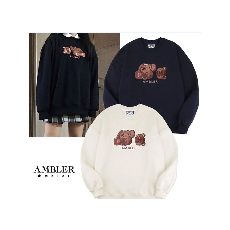 [AMBLER] AMM718 Teddy OVER FIT SWEATSHIRT スウェットシャツ スウェット 長袖 Tシャツ 韓国ファッション ユニセックス 裏起毛 冬服 オーバーサイズ