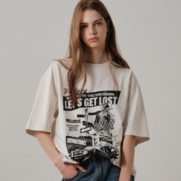 JR2TSU2042_男女共用 ビンテージ ポスター グラフィック Tシャツ