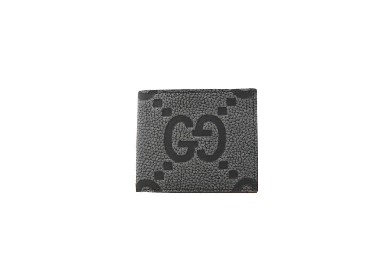 3日以内返品可 極美品 二つ折り財布 ジャンボGG レザー 二つ折りウォレット 739475 ブラック グレー レザー メンズ