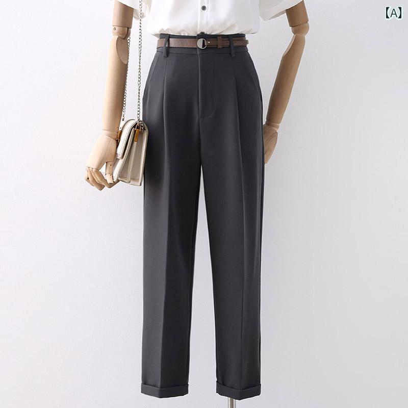 スラックス ハイエンド グレー パンツ レディース 春秋 ハイウエスト スリム 背の高い フォーマル ストレート 九分丈 ボトムス 4,979円