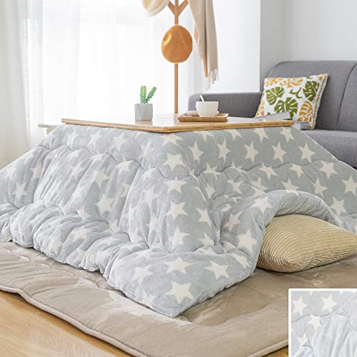 こたつ布団 正方形 単品185185cm 中綿1.5kg こたつ掛け布団 リバーシブル 両面使える フランネル 発熱綿使用 保温性抜群 丸洗いOK 静電気防止 毛抜けない スター柄グレー (VKLi