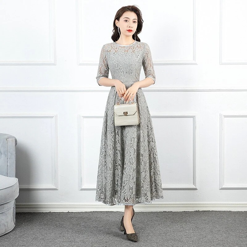 パーティードレス披露宴ロング袖あり五分袖韓国風大きいサイズフォーマルドレスレースワン