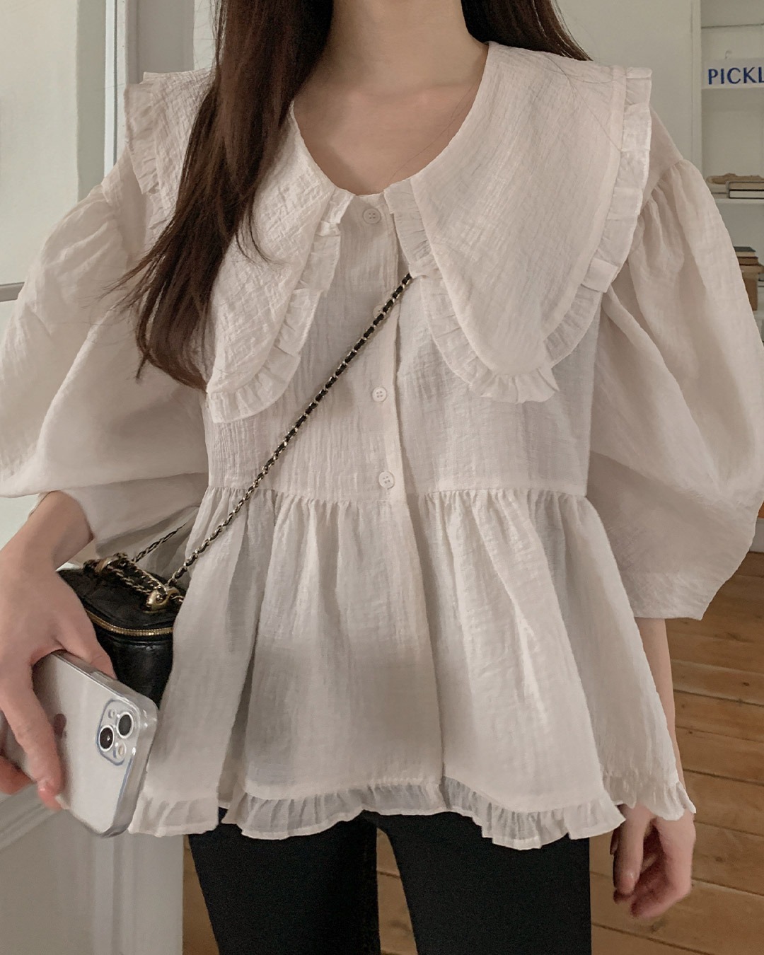 エバーセーラーフリルブラウス韓国ファッション レディース