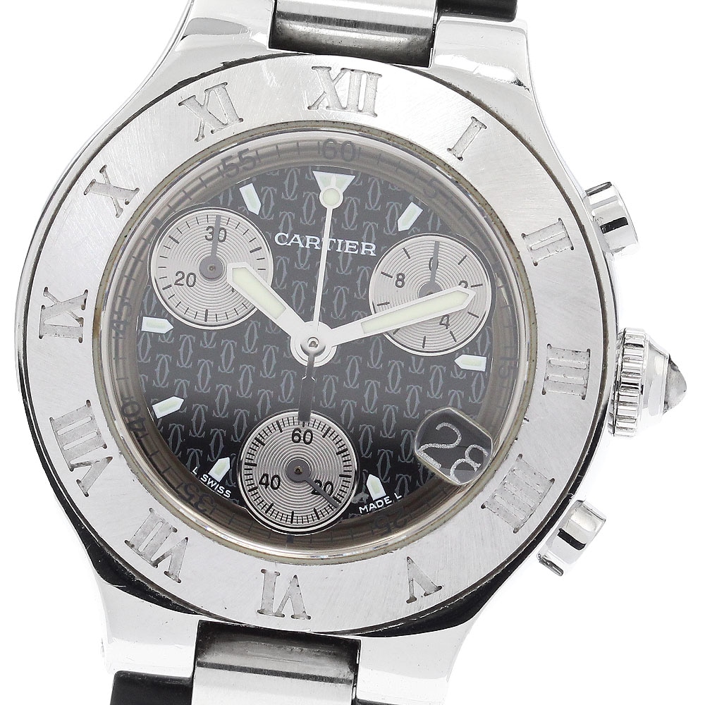 カルティエ CARTIER W10198U2 クロノスカフ デイト クォーツ レディース _902042【中古】