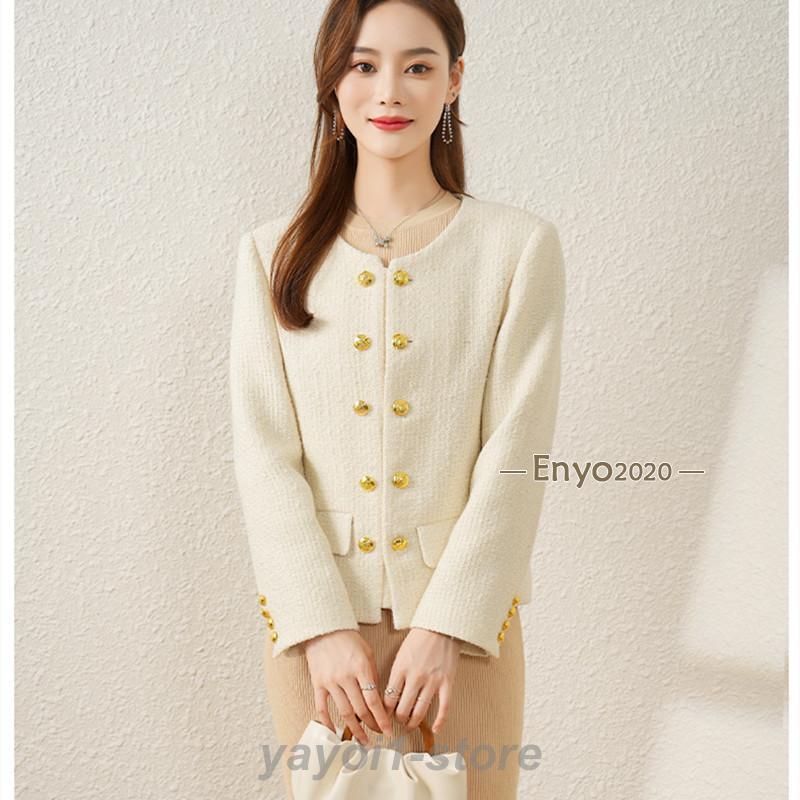 アウター コート レディース ダブルボタン おしゃれ ラシャコート 秋服コーデ ラウンドネック 体型カバー 上品 大人 スプリングコート 秋服 冬服