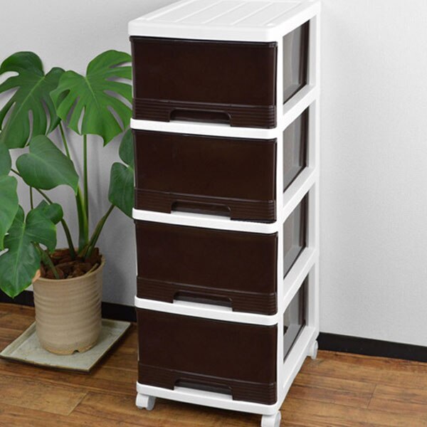 収納ケース 深型 4段 引き出し ブラウン キャスター付き プラスチック製 収納ボックス 衣装ケース 衣類収納 子供部屋 クローゼット収納 チェスト プラスチック 押入れ 収納 ケース 引出し