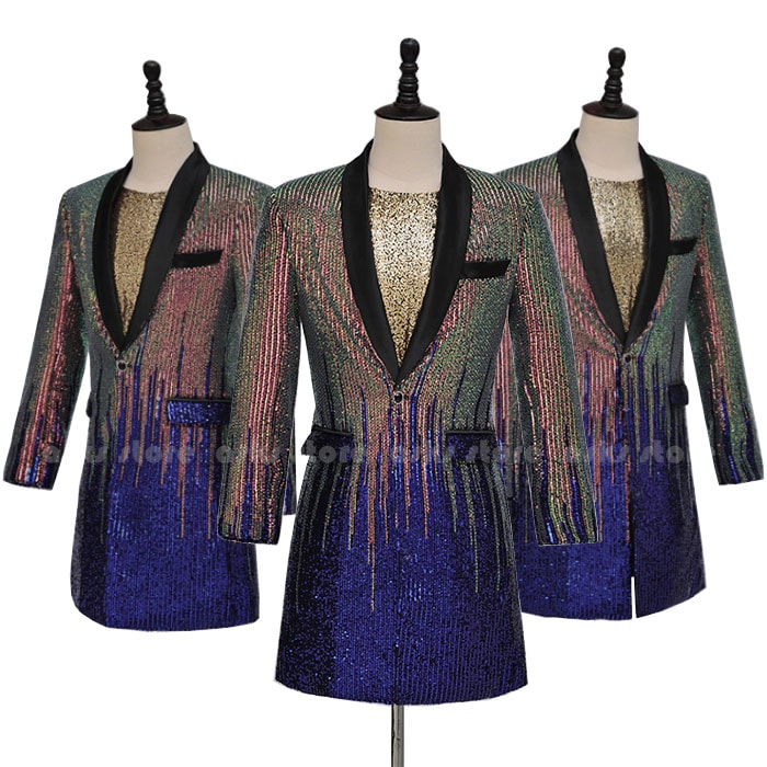 特売セールメンズ タキシード ステージ衣装 ジャケット スパンコール ダブル色 燕尾服 舞台衣装 きらきらジャケット 発表会 カラオケ衣装 イベント 宴会 歌手 合唱 団体服 DJ ロックバンド 忘年