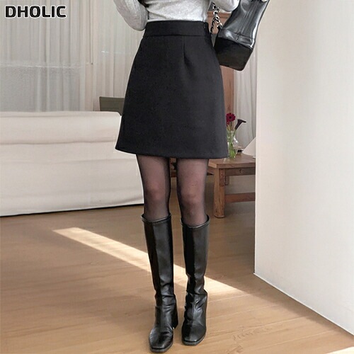 ウール混ミニAラインベーシックサイドジップスカート・1950703