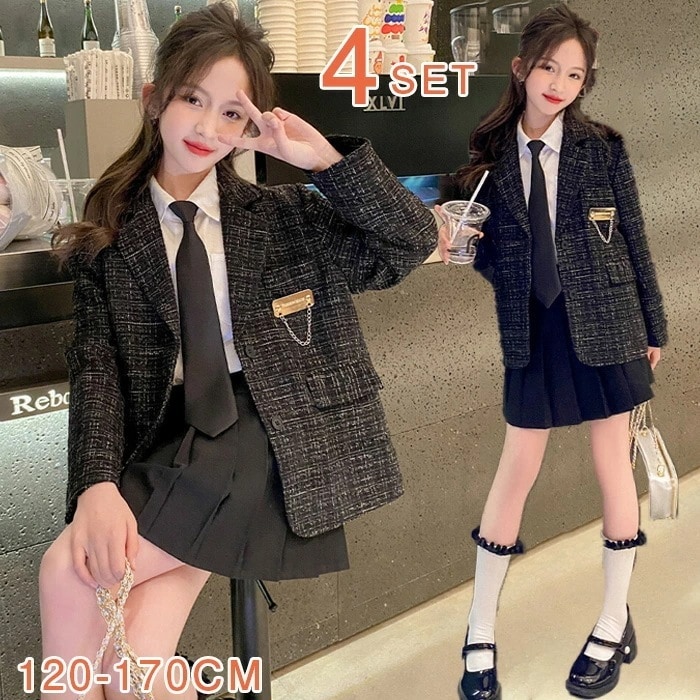 卒業式 スーツ 女の子 入学式 スーツ 大きいサイズ キッズ 子供服 フォーマルスーツ ワンピース セットアップ ジュニア おしゃれ 長袖 小学校 中学校 ゆったり 春 秋 七五三 結婚式 発表会 撮