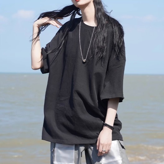 レディース トップス ロンT カットソー ビッグT ミディアム丈 袖あり 5分袖 五分袖 ボリューム袖 ラウンドネック クルーネック 襟なし スマート かわいい 大人可愛い きれいめ シンプル