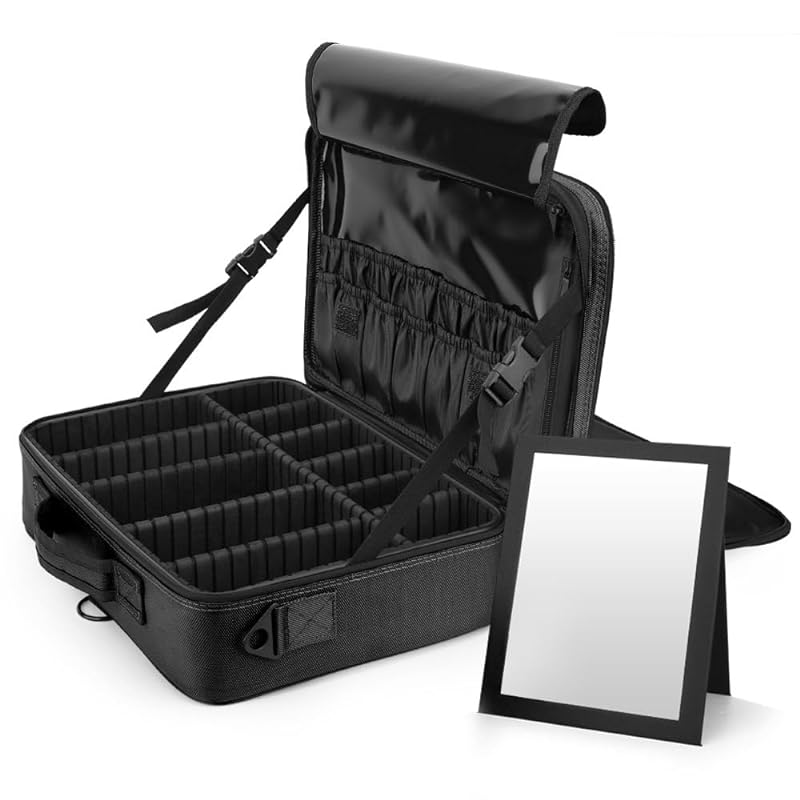 メイクボックス Luxspire コスメボックス メイクブラシバッグ EVA化粧ポーチ コスメポーチ メイクポーチ サイズ：40*29*14CM 鏡 肩掛けベルト付き プロ用 仕切り 持ち運び 防塵