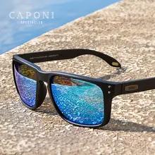 Caponi-ミラーサングラス男性用偏光レンズブルーカラーUVカットヴィンテージファッションスクエアcp9417TR-90