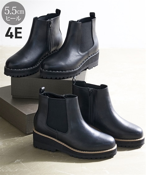 ショート・ノーマル ゆったり幅広 厚底サイドゴアブーツ ワイズ４Ｅ 5,654円