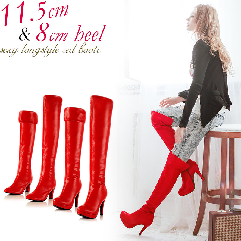 【即日発送/在庫あり】ニーハイブーツ 赤 ロングブーツ ロング ブーツ ヒール 厚底 ストレッチ スムース 美脚 ハイヒール ピンヒール ローヒール 疲れない 痛くない 歩きやすい きれいめ