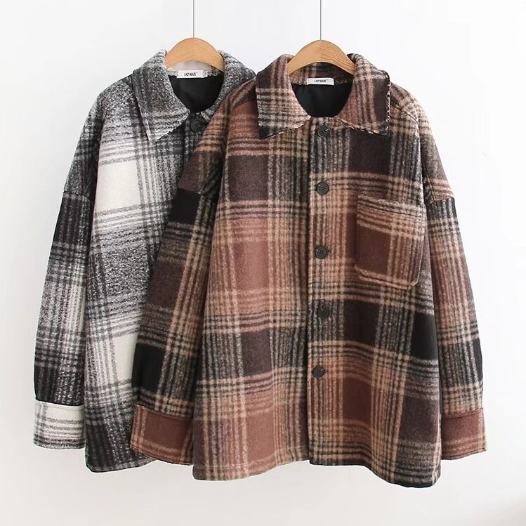 レディース アウター ジャケット ボリューム袖 ボタン Yライン Iライン グレンチェック チェック