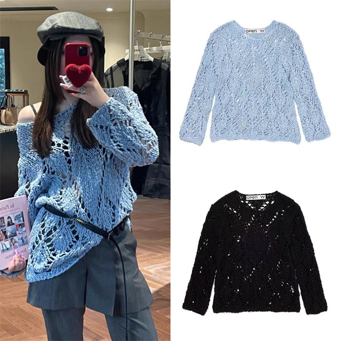 [OPEN YY] COTTON ARGYLE POINTELLE PULLOVER, BEIGE BLUE BLACK (3カラー)【並行輸入品】