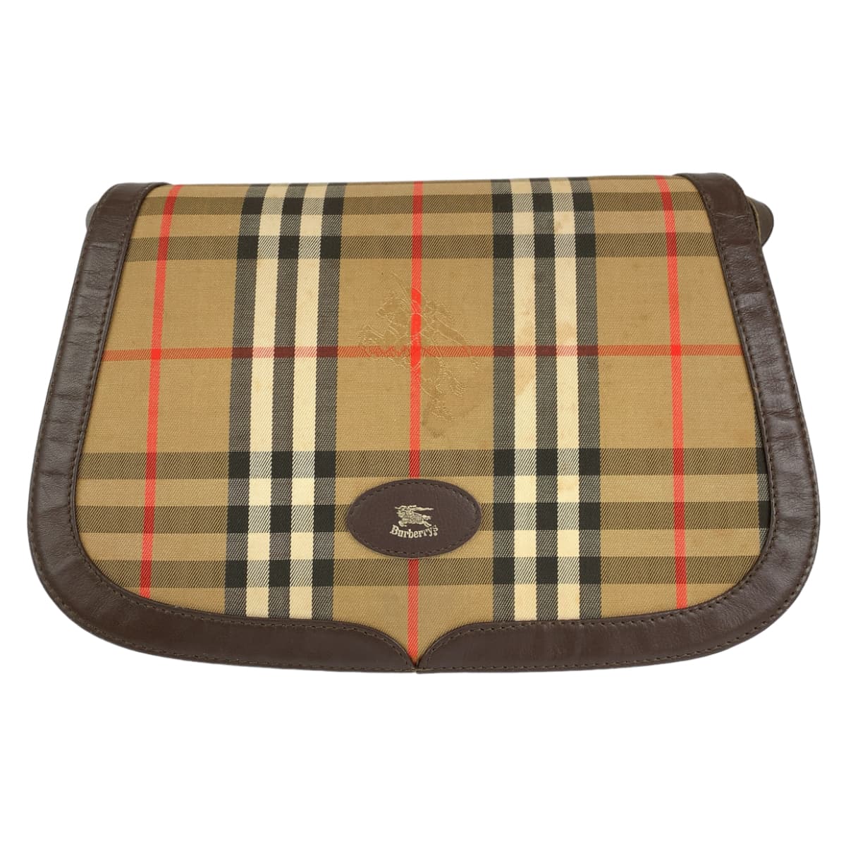 ヴィンテージ チェック柄 ブラウン ベージュ キャンバス/レザー 斜め掛け ショルダーバッグ ポシェット レディース 404761