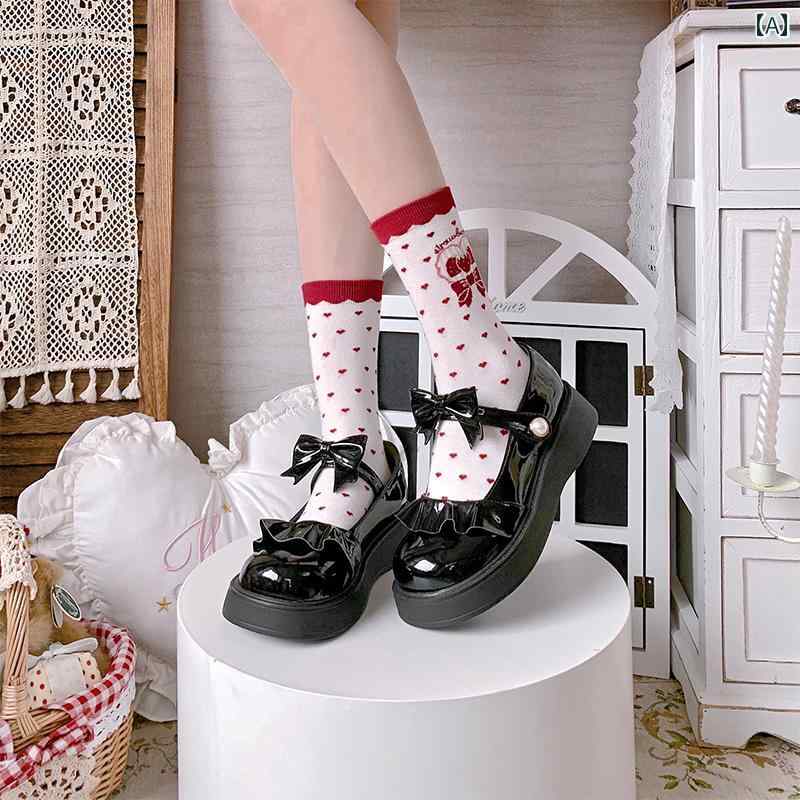 ロリータ 靴 レディース パンプス ガーリー Lolita メイド コスプレ ラウンドトゥ 厚底 リボン シューズ ブラック ピンク