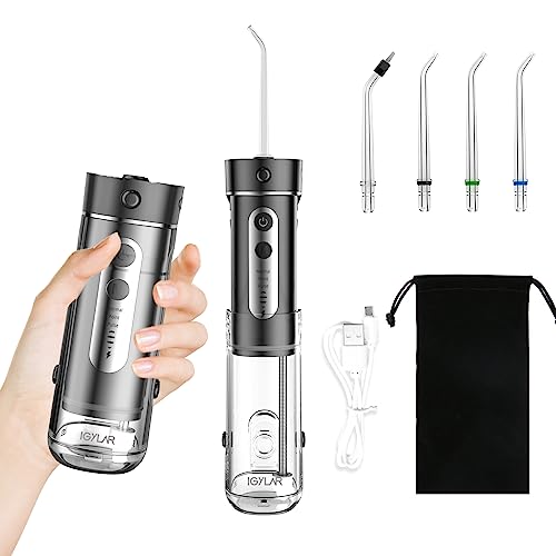 IGYLAR【最新型】 口腔洗浄器 ジェットウォッシャー コードレス 充電式 Y826 超コンパクト ミニ携帯型 超音波水流 3種類モード 4段階強度調整可能 180ML IPX7防水 替えノズル4本