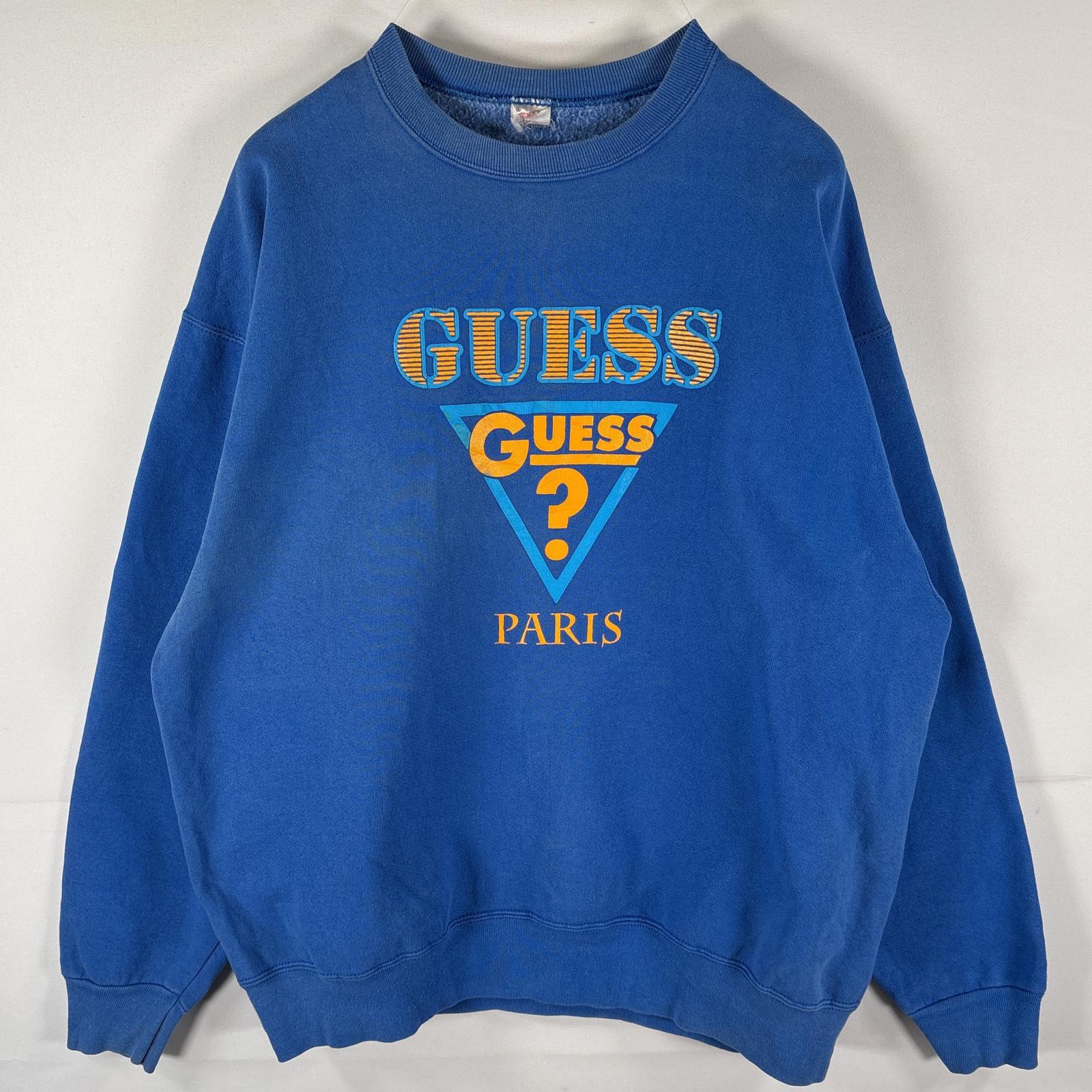 古着 90s/90年代 USA製 スウェット トレーナー プリントロゴデザイン プルオーバー ヘビー 厚手 大きいサイズ XL ブルー メンズ