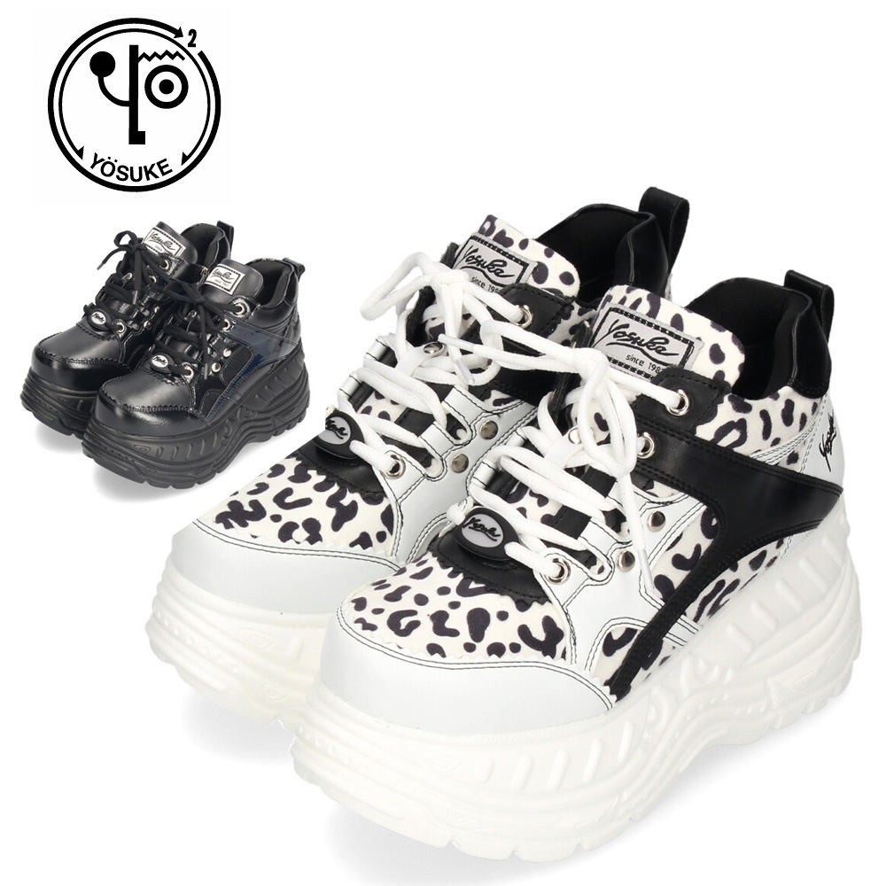 厚底スニーカー レディース ブラック ホワイト レースアップ シューズ ヨースケ YOSUKE 靴 カジュアル 4460030 黒 白 ダッドスニーカー