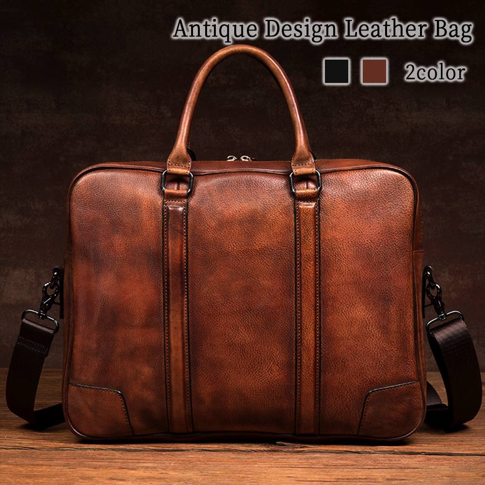 ビジネスバッグ メンズ アンティークデザインレザー 15インチ 黒 軽量 ブリーフケース 秋 パソコン 3WAY 本革 40代 ハイ レザー 冬 男子 バッグ トートバッグ 30代 安い A4 ビジネ