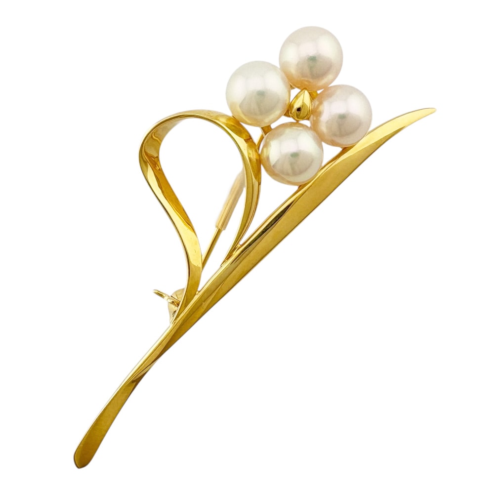 ミキモト ブローチ 18金 K18イエローゴールド アコヤパール MIKIMOTO 中古 美品