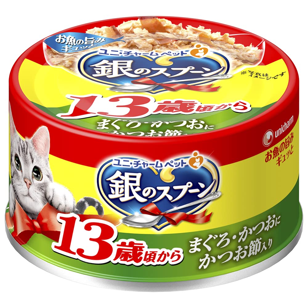 送料無料 銀のスプーン 缶 13歳以上用 まぐろ・かつおにかつお節入り 70g×48個入 【ケース販売】