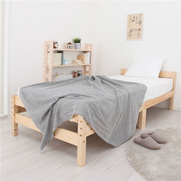 ボンネルコイルマットレス付 天然木 すのこベッド シングル ナチュラル 幅98cm 高さ調節可 ベッドフレーム 圧縮梱包 組立品