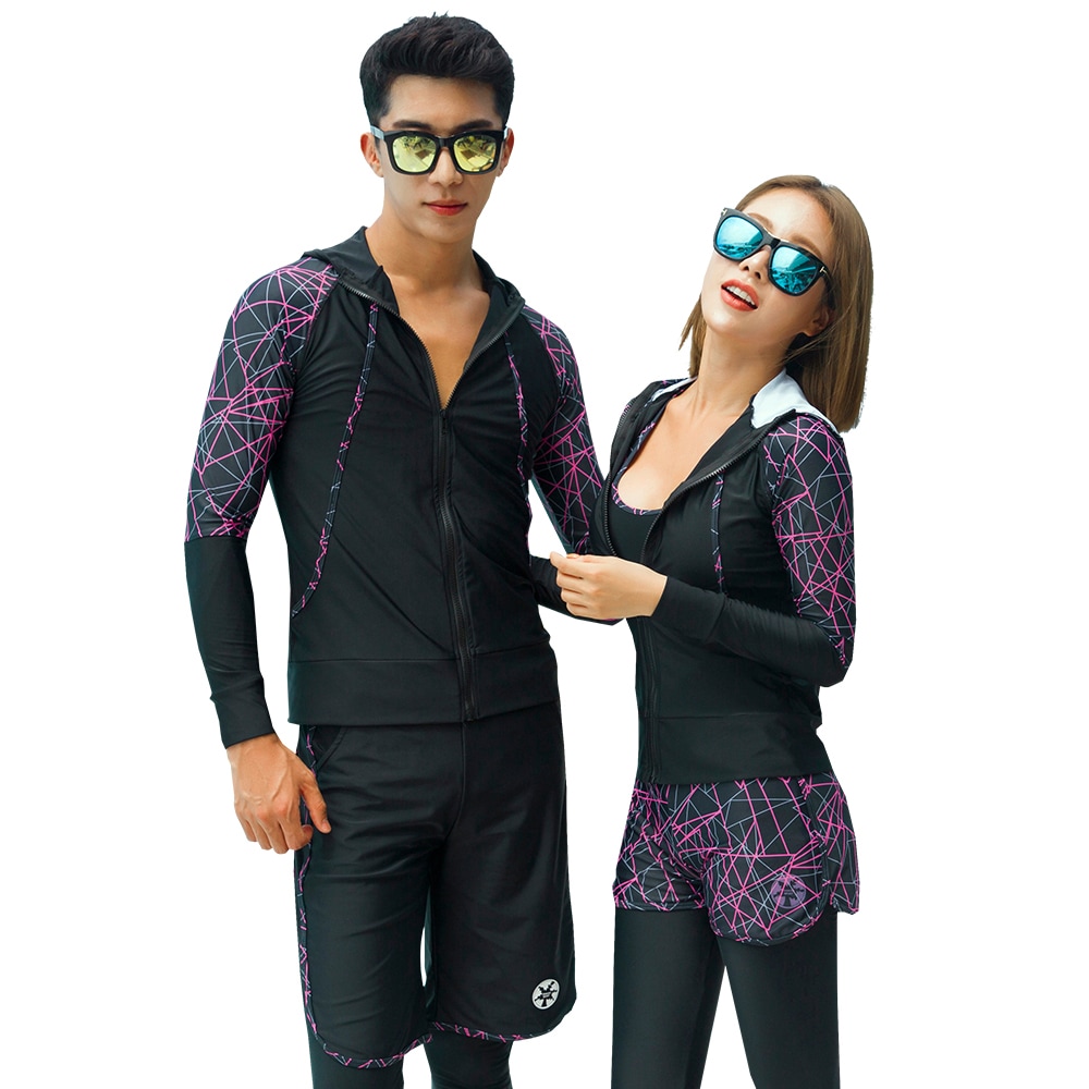 フィットネス水着 水着 ペア カップル ウェットスーツ リーフ柄 水着 体型カバー レディース メンズ お揃い セットアップ ラッシュガード 長袖　 競泳水着 練習用 大きいサイズ 　フィットネス水着