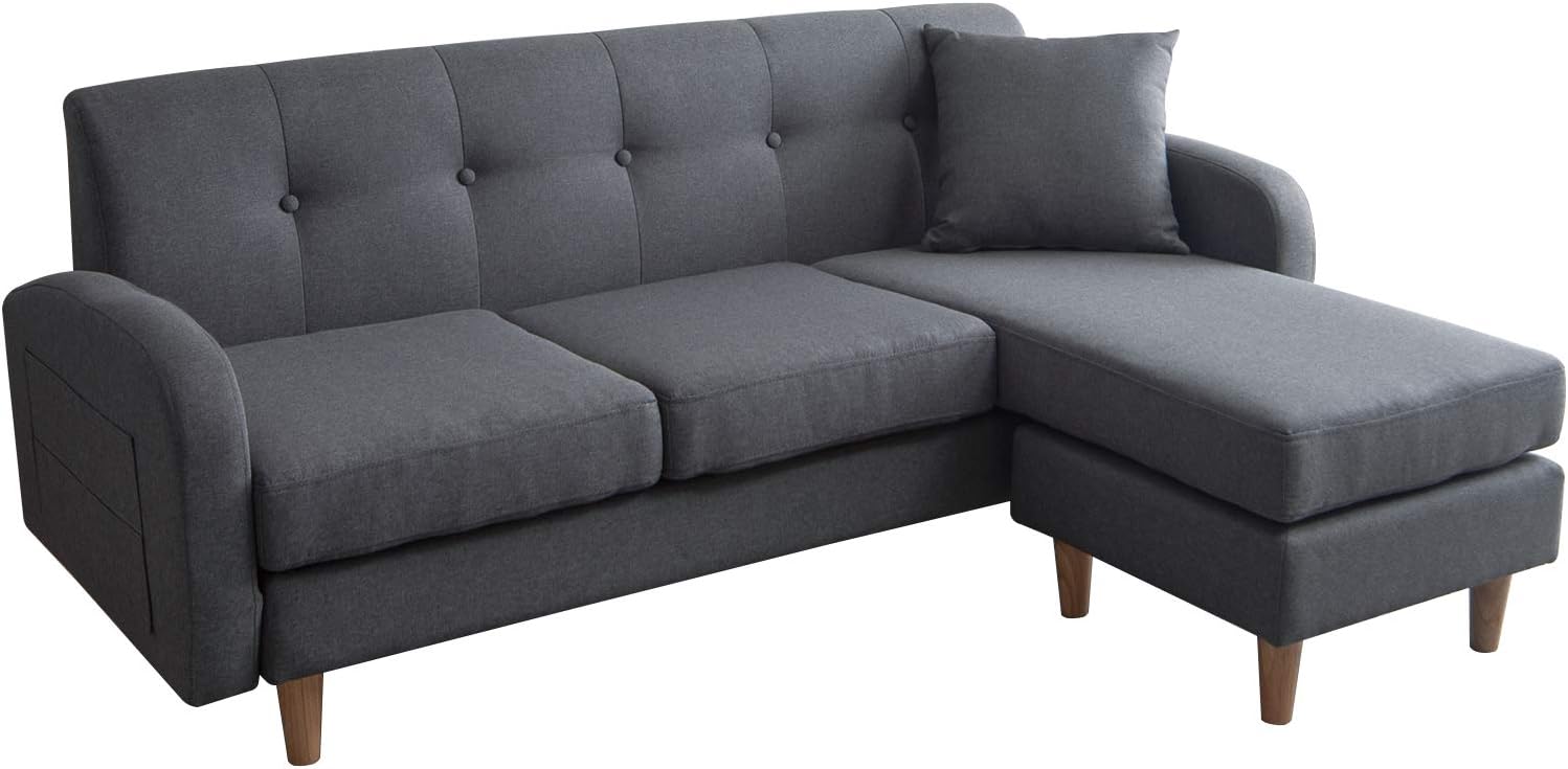 Beris GY st409368 Sofa 3 Seater Sofa 3 Seater Sofa L-Shaped Sofa with Storage Pocket Stylish Low Sof