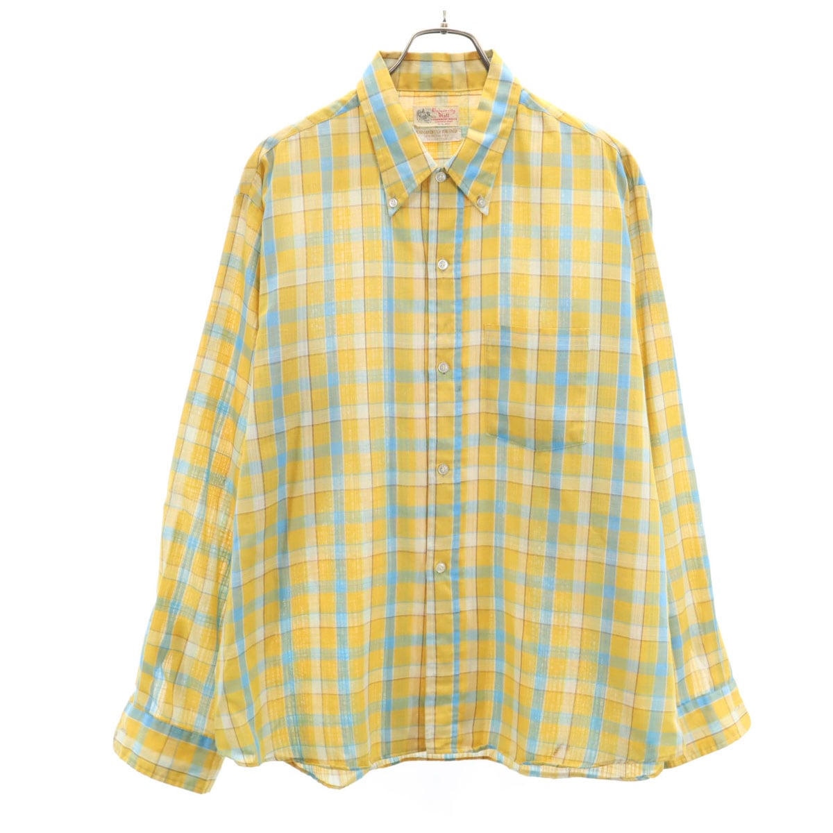 Unibersity Hall ユニバーシティ ホール 60s ヴィンテージ チェック柄 長袖 ボタンダウンシャツ L イエロー メンズ 古着