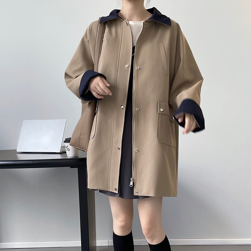 アウター コート ミドル丈 長袖 ラウンドネック ファスナー ポリエステル かわいい 大人可愛い きれいめ シンプル カジュアル 大人 上品 お洒落 大人女子 こなれ感 ラフ ガーリー ルーズ 個性的