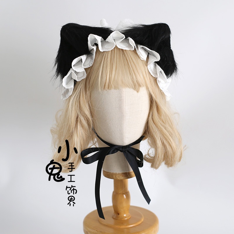 【1点ご購入 で10点プレゼントいたします】ロリータメイドの白黒猫耳ヘアバンドリボンヘアピン獣耳ヘアアクセ耳