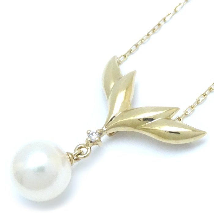 ネックレス パール7.8ミリ ダイヤモンド 真珠 K18YG イエローゴールド/293074【中古】