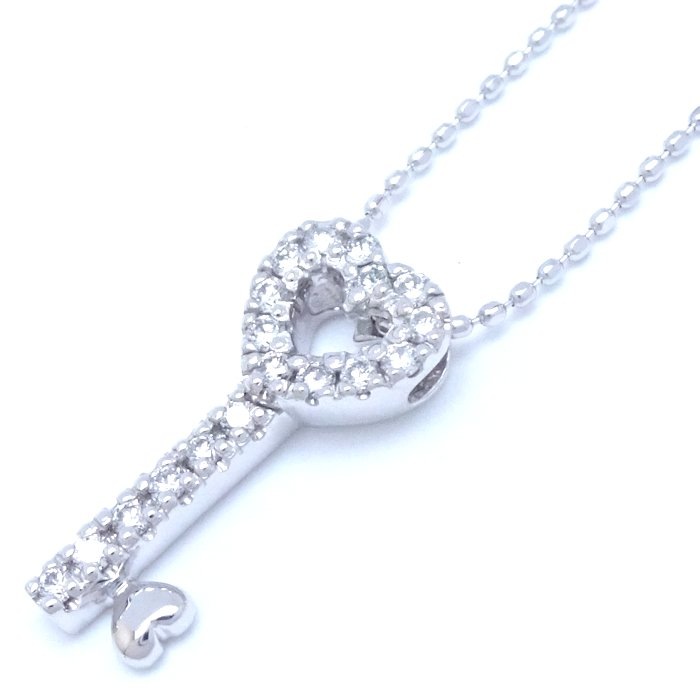 ハートキー ネックレス ダイヤモンド0.18ct K18WG ホワイトゴールド/292037【中古】