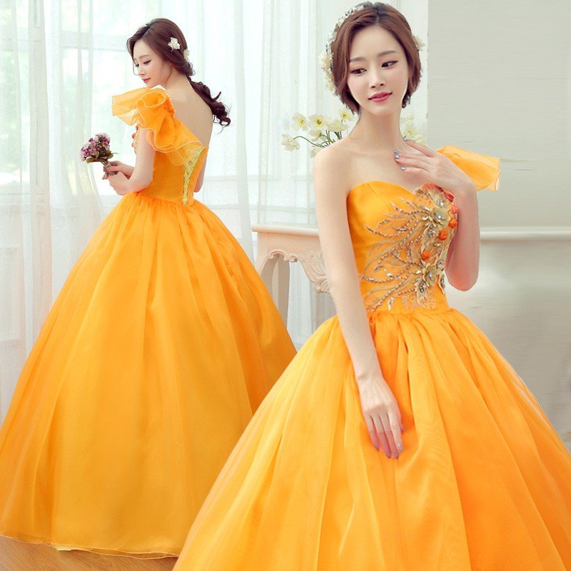 カラードレス ウェディングドレス ロングドレス 演奏会 コンサート 舞台衣装 大きいサイズ ワイン オレンジ