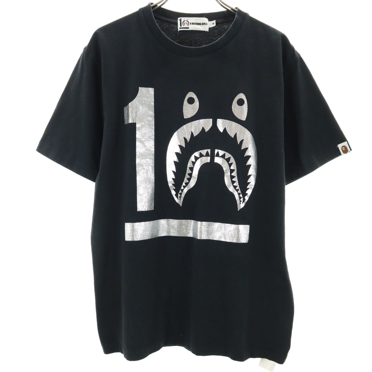 シャークプリント 半袖 Tシャツ M 黒 10周年記念 メンズ 古着