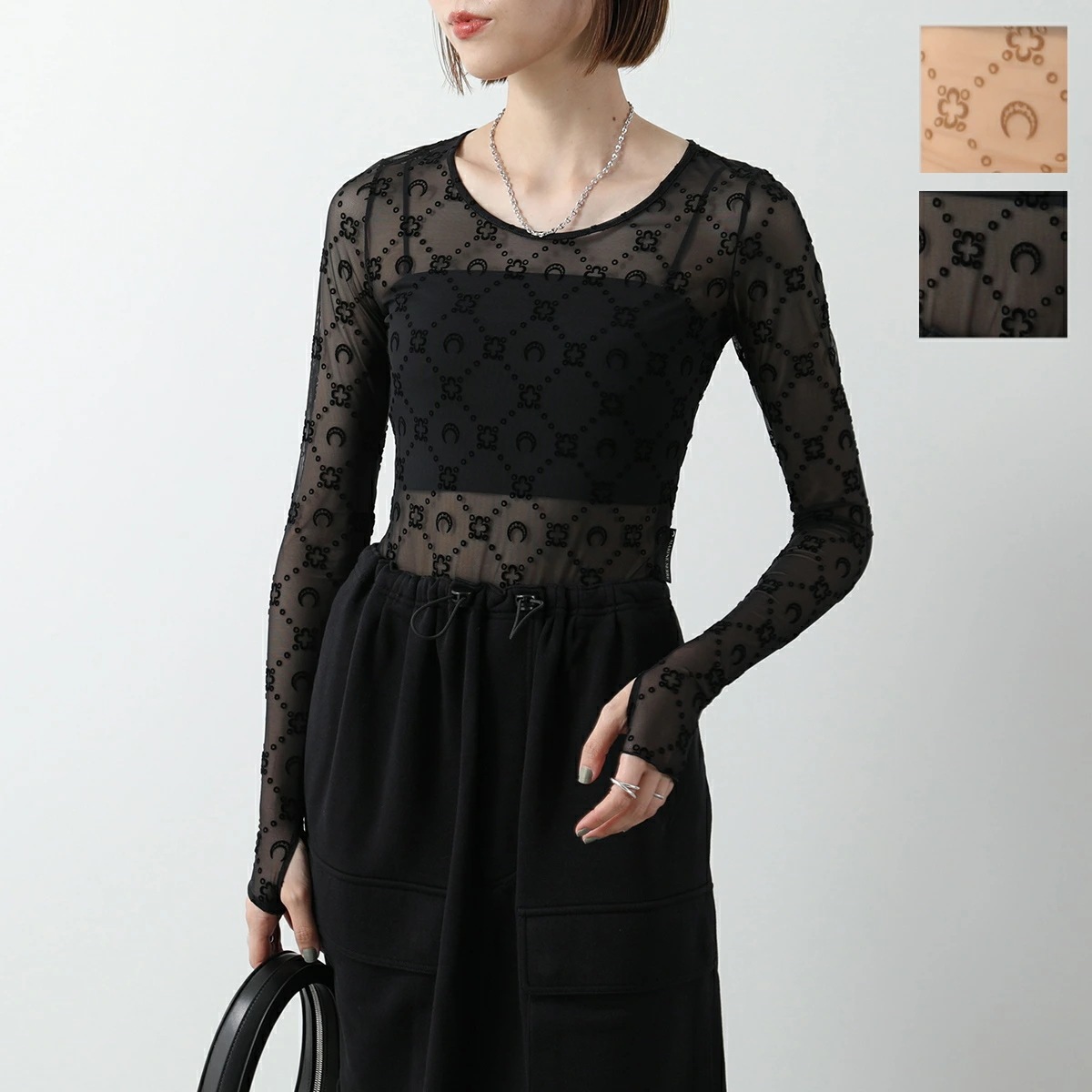 Marine Serre マリーン セル ロンT カットソー Moonogram Mesh Flock Second Skin Cropped Top WTS012A CJER0005 メッシュ 長袖