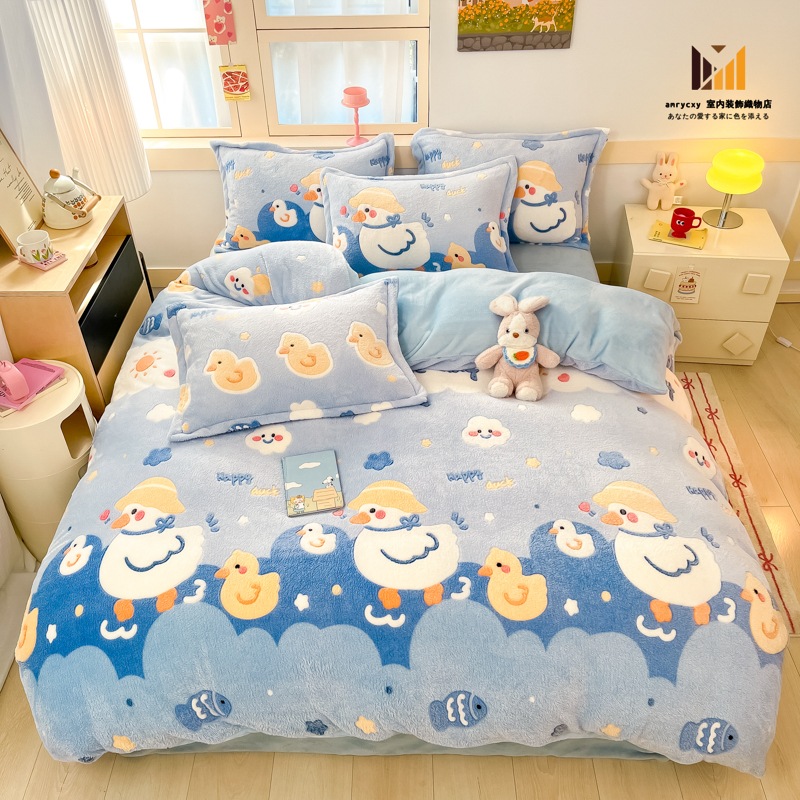 あったか 布団カバー 3点セット 寝具カバー シングル ダブル 4点セット 掛けふとんカバー セミダブル おしゃれ 北欧 フランネル 可愛い ダダダック 静電気防止 あったか おしゃれ フラットシーツ 5,121円