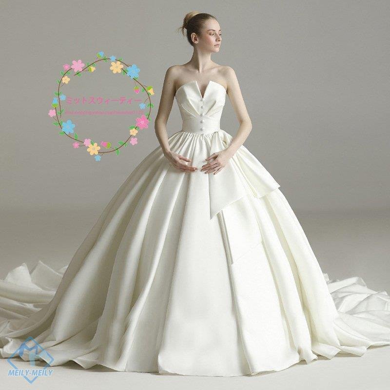 ウエディングドレス ノースリーブ 結婚式 白 二次会 プリンセスライン 花嫁 ウェデイングフォト 前