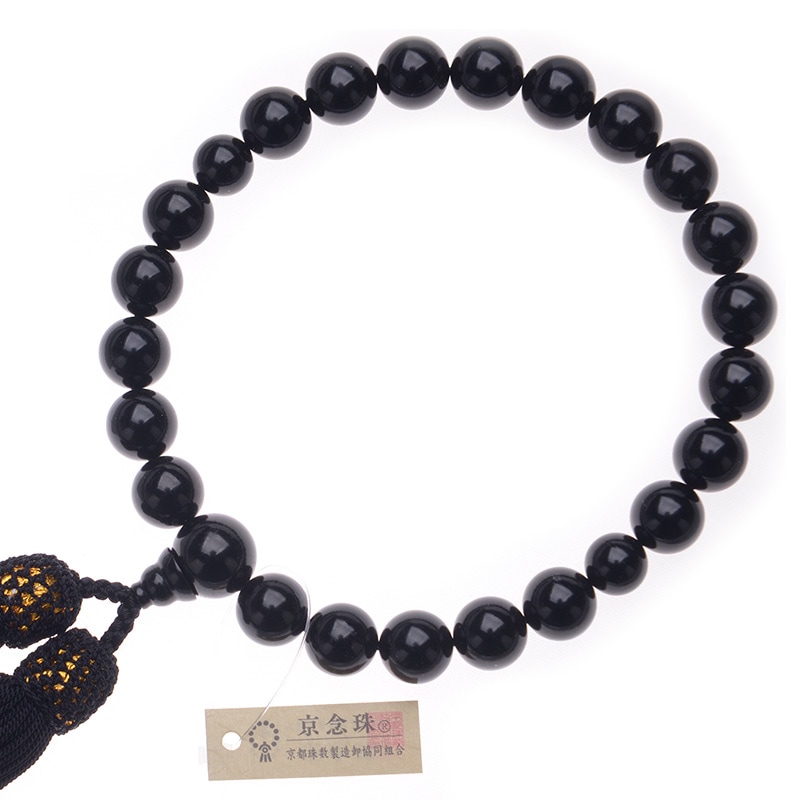 天然ジェット数珠 12mm 念珠 共仕立 黒 ブラック 男性用 片手略式