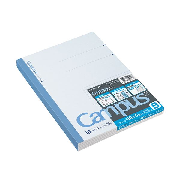 (まとめ) コクヨ キャンパスノート（中横罫）セミB5 B罫 30枚 ノ-3BNX5 1パック（5冊） (×30セット)