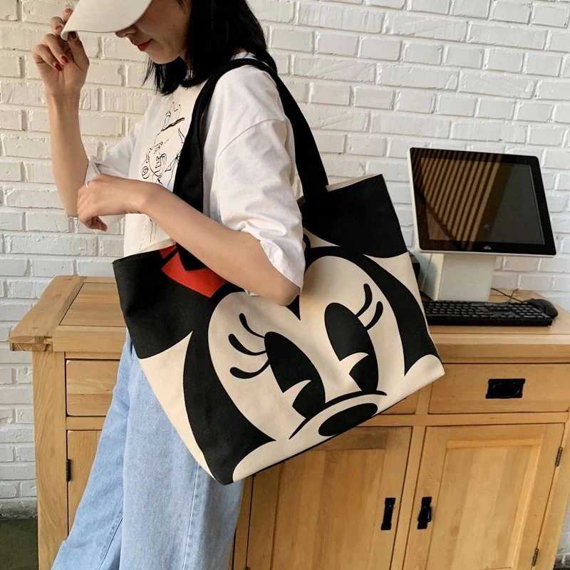 [限定]ミッキーバッグ女性用シンプルキャンバスバッグミッキーマウスバッグ大容量カジュアルショルダーバッグ