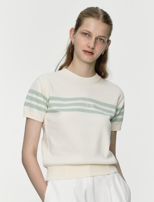 【DEPOUND】 STRIPE HALF SLEEVE KNIT : IVORY / MINT
