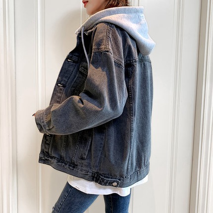 デニムジャケットトップス カーディガン 上着 袖あり 長袖 ボリューム袖 ワイド 前開き 格好いい レトロ ルーズ 個性的 無地 春 秋 冬 誕生日 アウトドア グレー ブルー ブラック 2XL